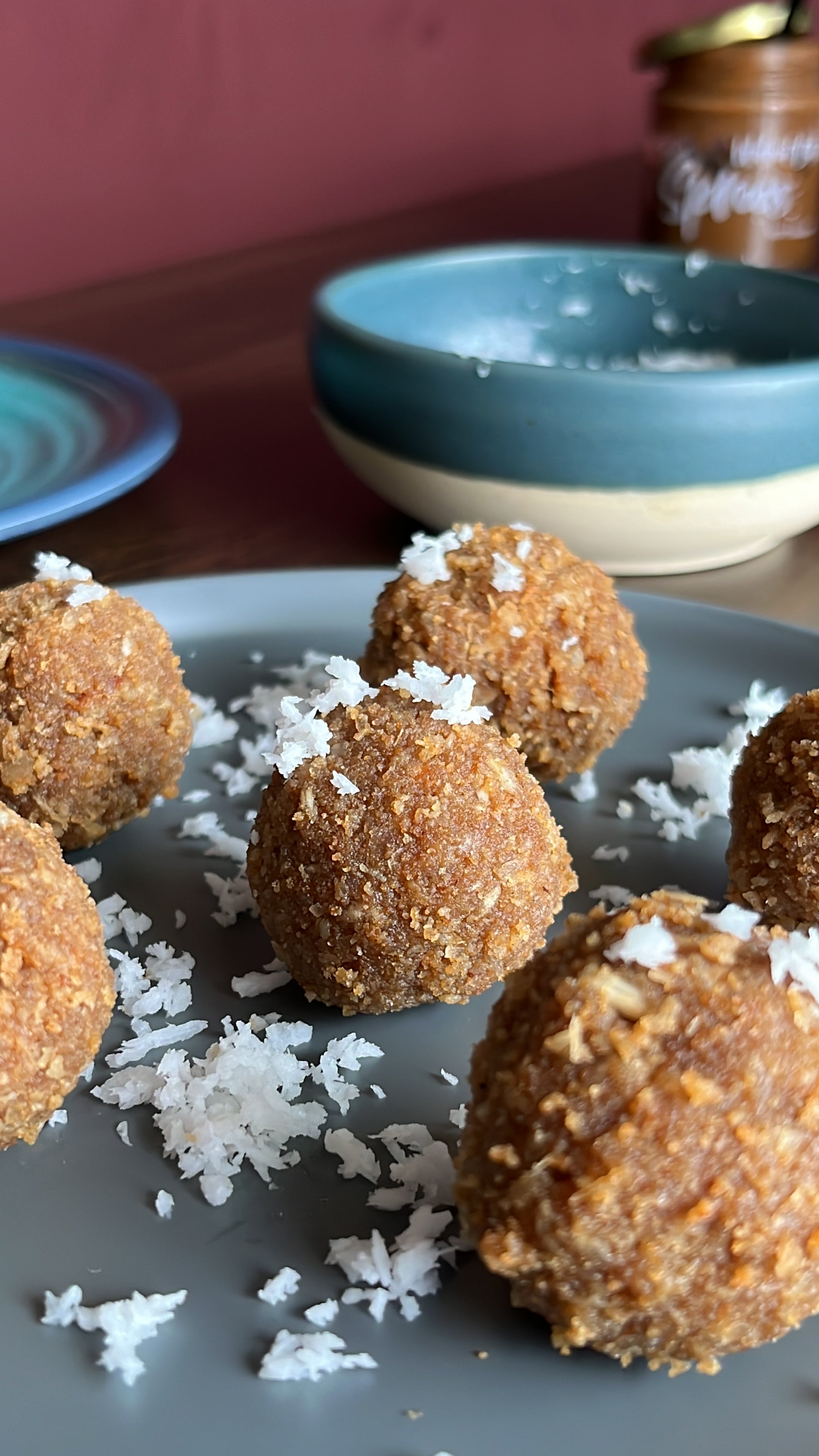 Walnut Date Coconut Laddu with Sproos’ Walnut Date Sauce