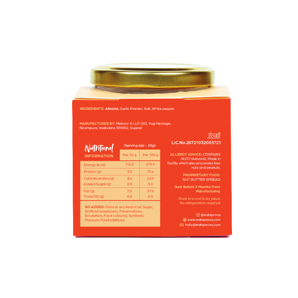 almond garlic nut sauce pack information 